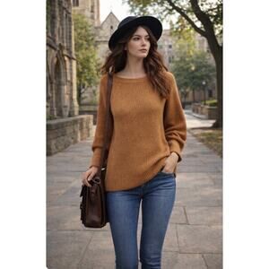 J.Crew Italian Cashmere Sweater S Brown Ribbed Raglan Soft Luxe Knit